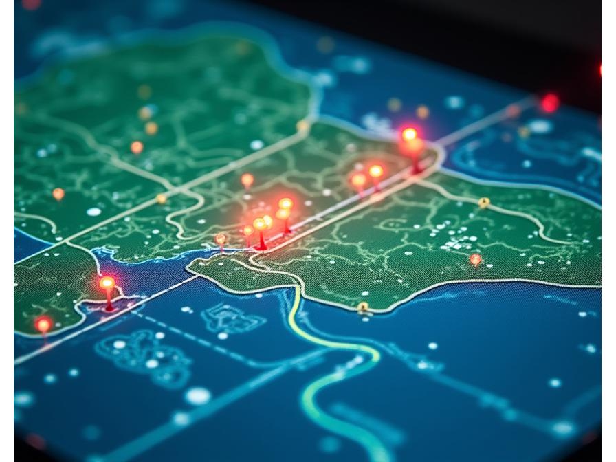 Geofence monitoring system showing perimeter alerts on map