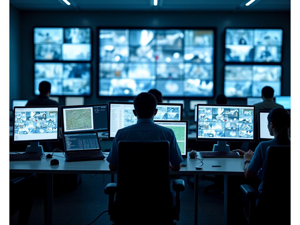 24/7 Security Operations Center with multiple monitoring stations